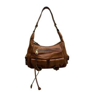 Banana Republic Women’s Brown Leather Multi-Pocket Boho Chic Satchel Bag